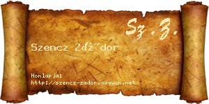 Szencz Zádor névjegykártya